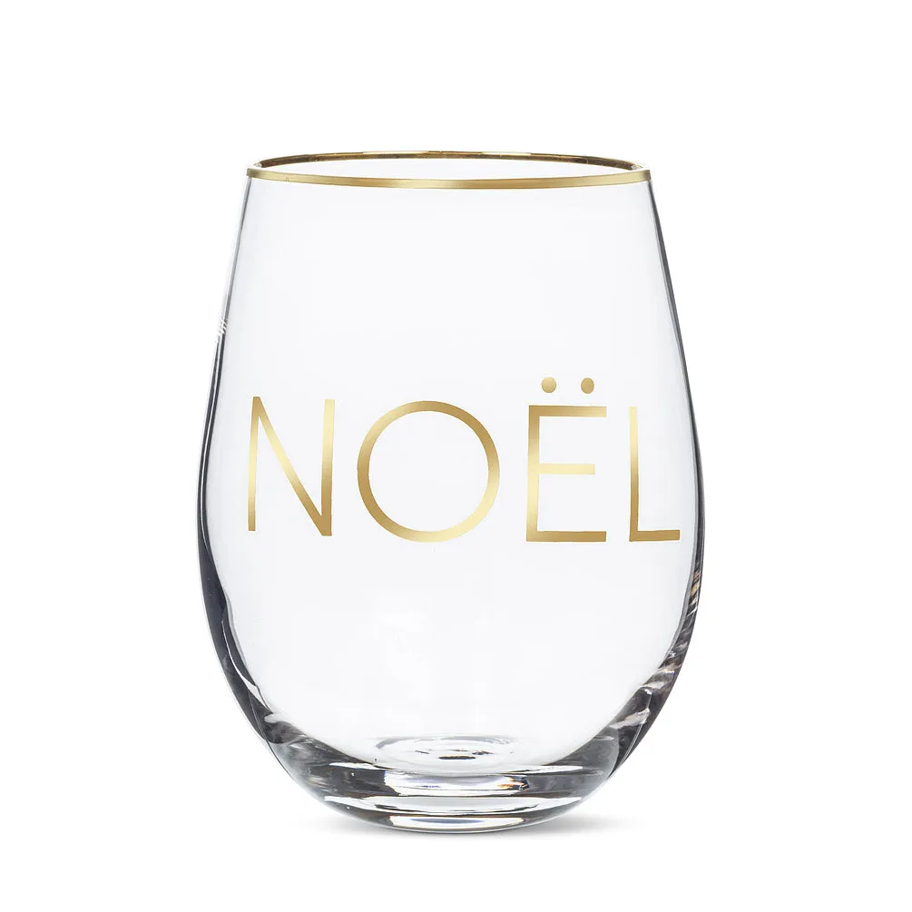 Gold Noel Stemless Wine Glass 5"H (14oz)