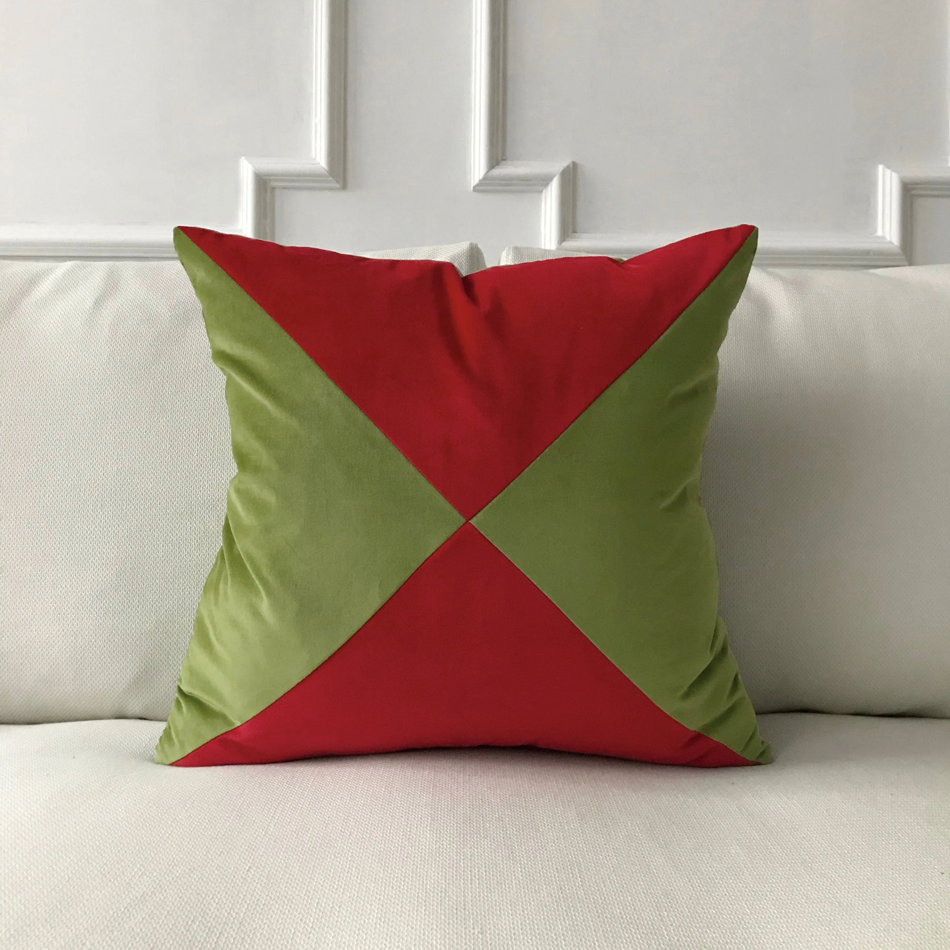 Green and Red Velvet Throw Pillow Cover 22x22