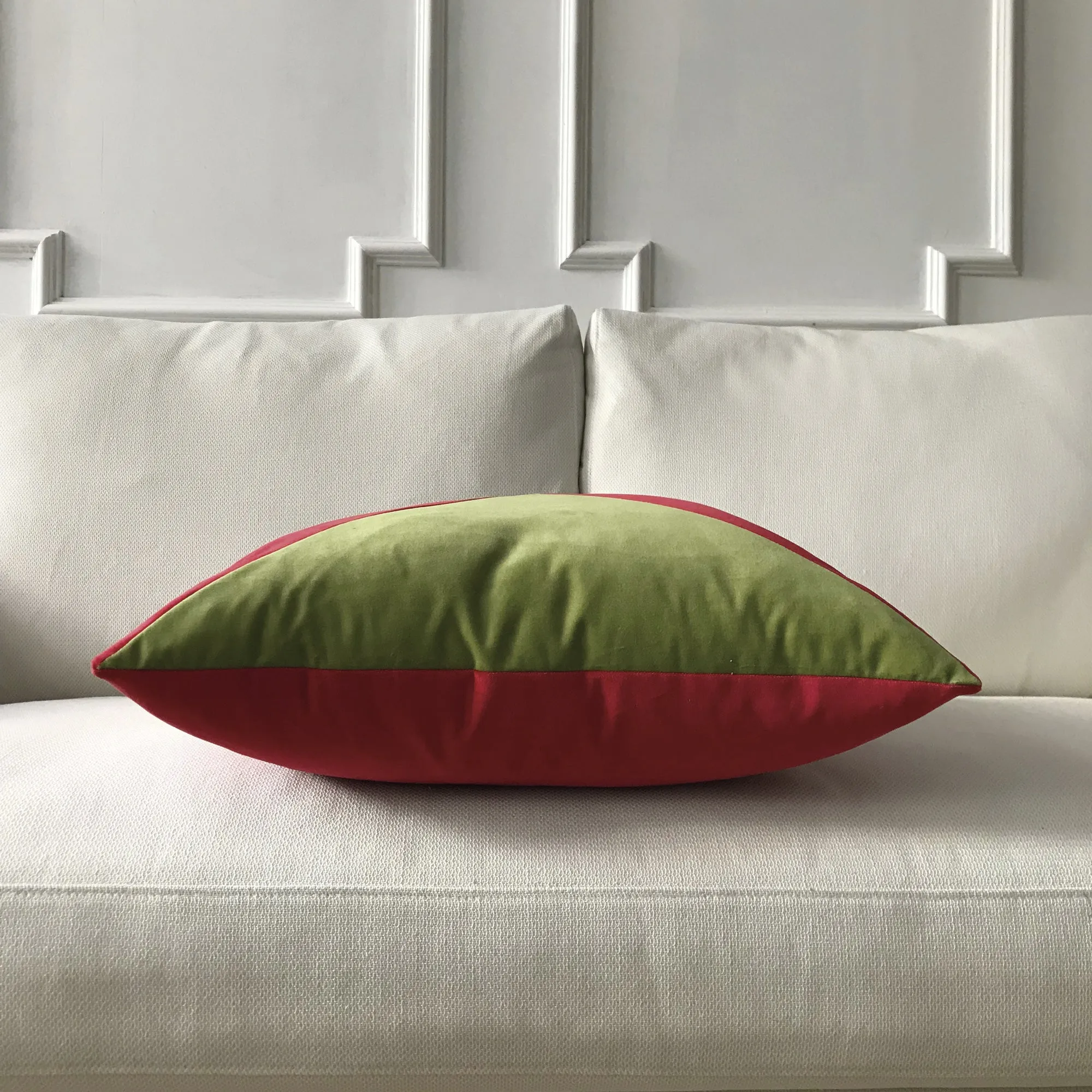 Green and Red Velvet Throw Pillow Cover 22x22