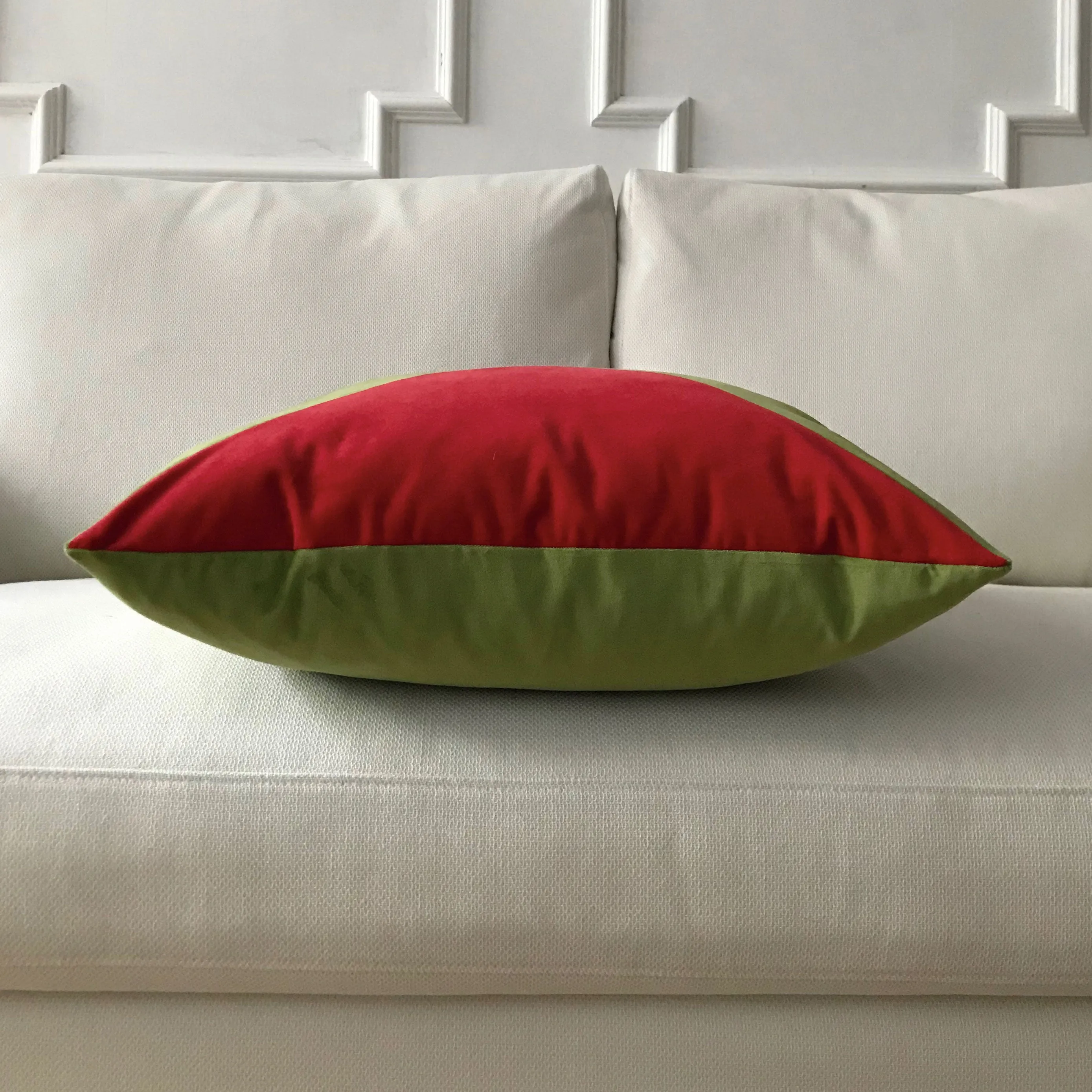 Green and Red Velvet Throw Pillow Cover 22x22