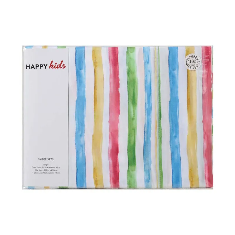 Happy Kids Stripes Printed Microfibre Sheet Set