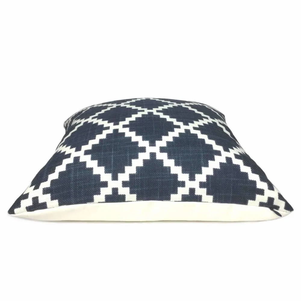 HC Monogram Lulu DK Gaston Navy Blue White Diamond Tile Pillow Cover