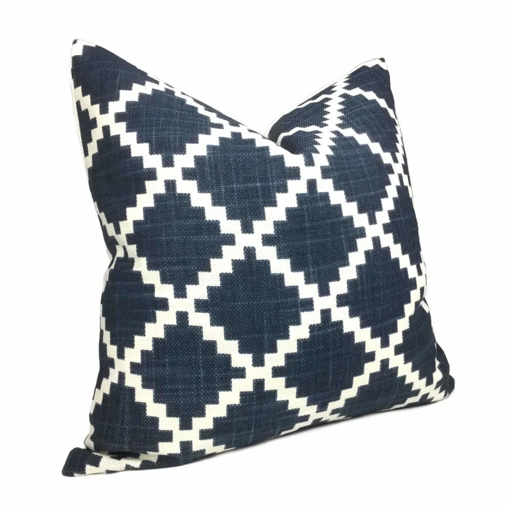 HC Monogram Lulu DK Gaston Navy Blue White Diamond Tile Pillow Cover