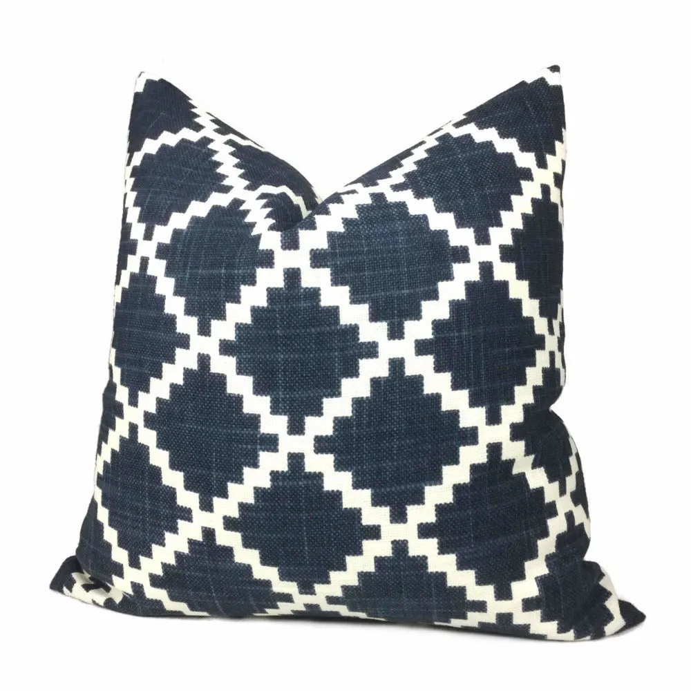 HC Monogram Lulu DK Gaston Navy Blue White Diamond Tile Pillow Cover