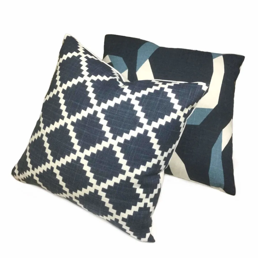 HC Monogram Lulu DK Gaston Navy Blue White Diamond Tile Pillow Cover