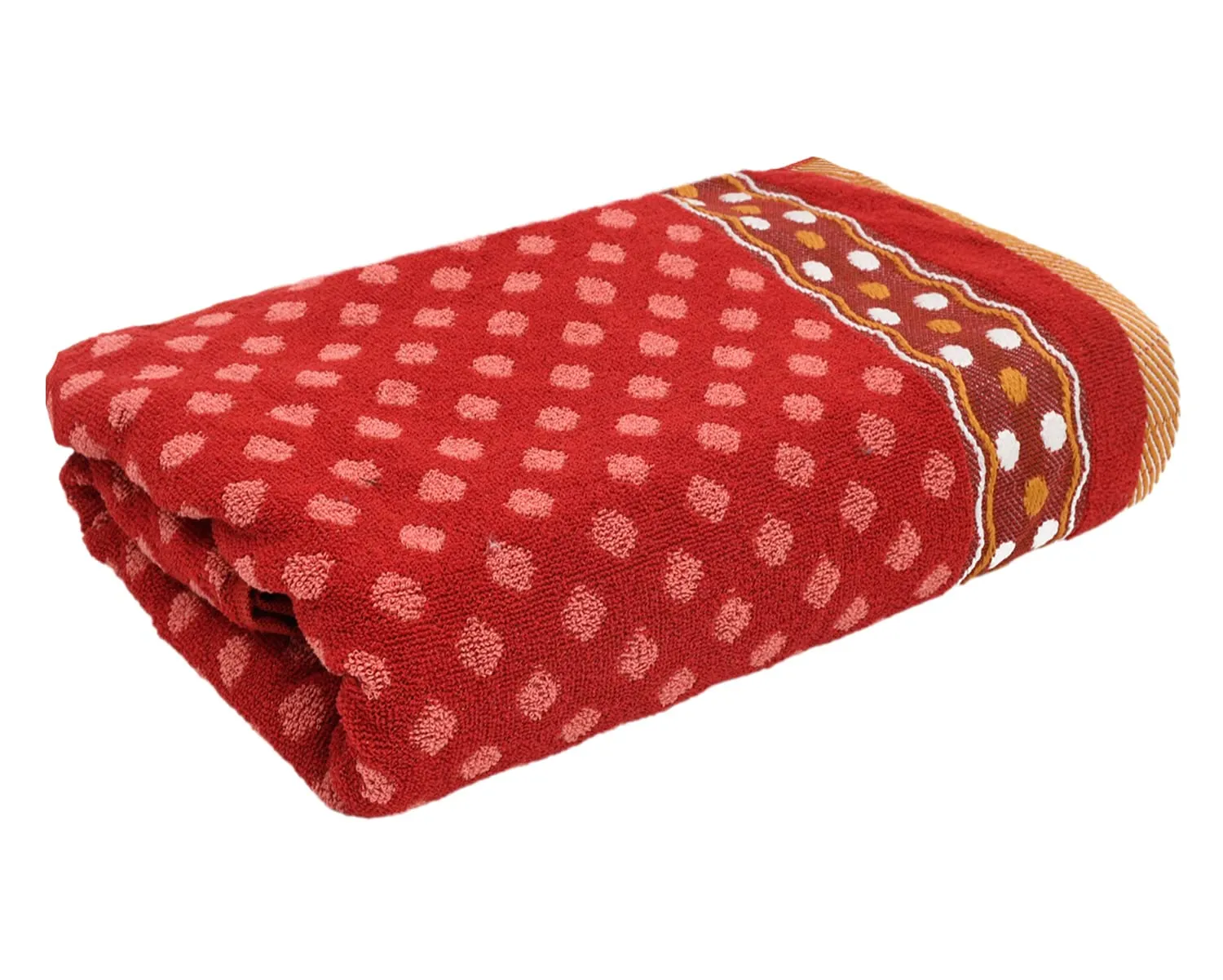 Heart Home Luxurious Dot Printed Soft Cotton Bath Towel Perfect for Daily Use, 30"x60" - Pack of 3 (Red)-50HH01787