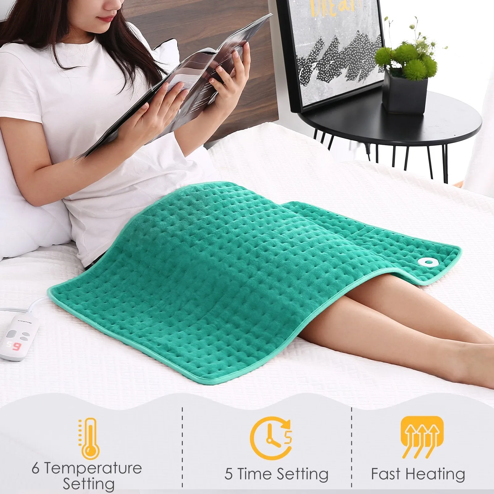 Heating Pads for Back Pain,18"x33" Large Electric Heating Pads with Auto Shut Off,6 Temperature Settings,Super-Soft,Fast Heating for Neck Back Shoulder Relief and Cramps