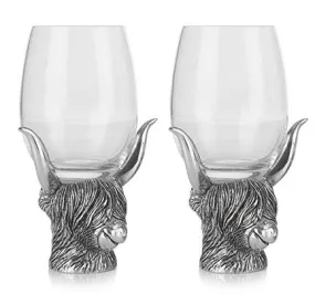 Highland Coo Pewter Glass Pair Limited Stock