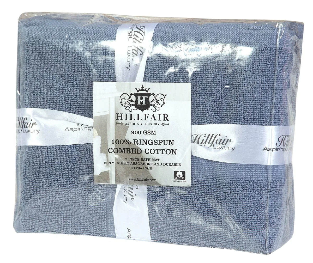 HILLFAIR 900 GSM-Hotel-Spa Tub-Shower Bath Mat Floor Mat - (2 Pack, Blue, 21 Inch by 34 Inch) - 100% Ringspun Cotton Bath Mat/Bath Rugs,Machine Washable Cotton Bath Mats - Terry Bath Mats/Rugs