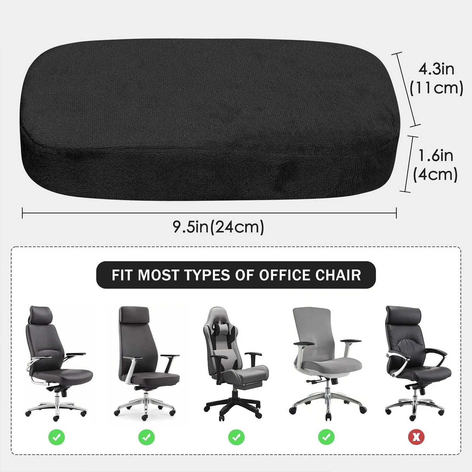 HOKIPO Chair Arm Rest Cushion Pad for Office Chair Comfy Armrest Covers, Black