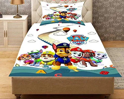 HomeStore-YEP Super Soft Velvet Digital Printed Paw Patrol Single Bedsheet and One Pillow Cover - Size 90 x 60 inch