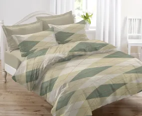 Huesland by Ahmedabad Cotton 144 TC Cotton King Size Bedsheet with 2 Pillow Covers - Beige & Green(9ft x 9ft)