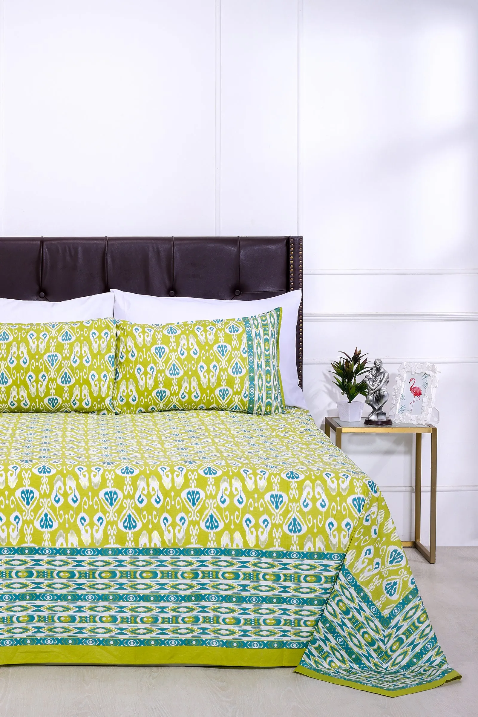 Ikkat Dionne Olive Cotton Bedsheet