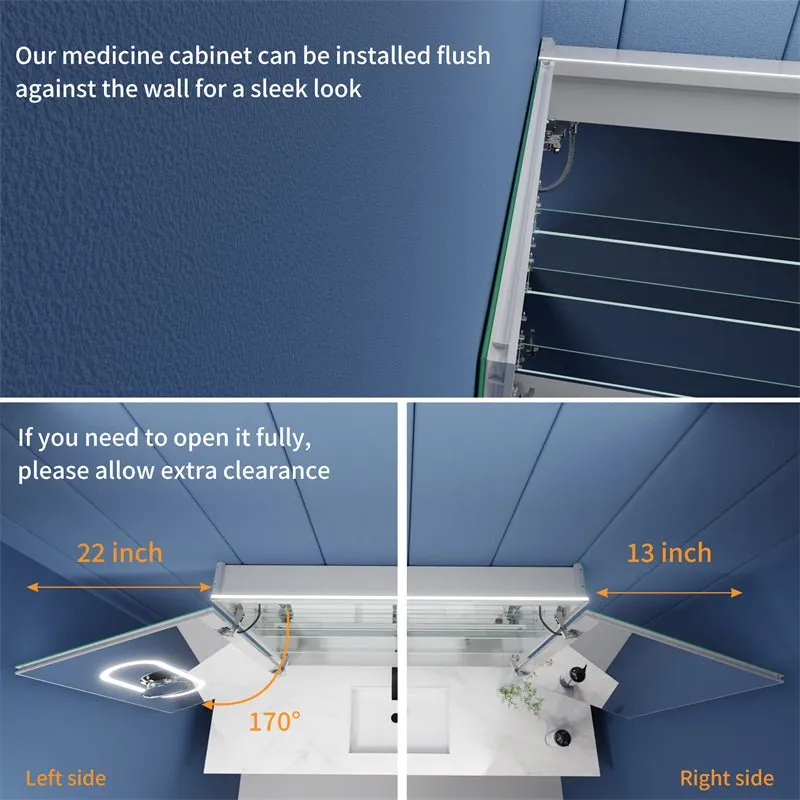 Illusion-B 36" x 36" LED Lighted Inset Mirrored Medicine Cabinet with Magnifiers Front and Back Light