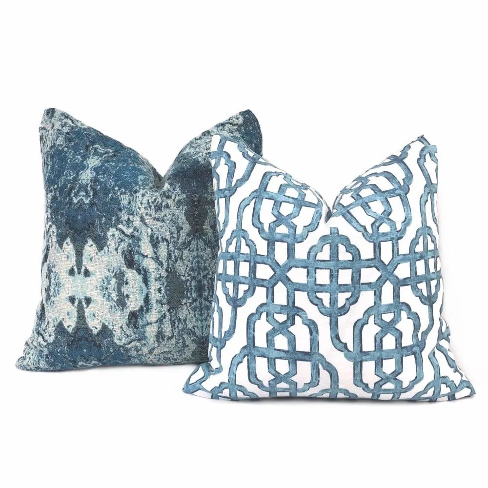 Imperial Trellis Seaside Blue White Pillow Cover (Lacefield Designs Fabric)