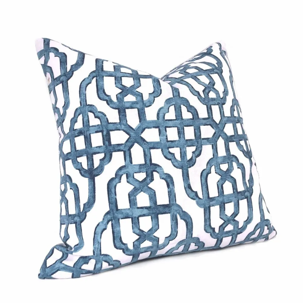 Imperial Trellis Seaside Blue White Pillow Cover (Lacefield Designs Fabric)