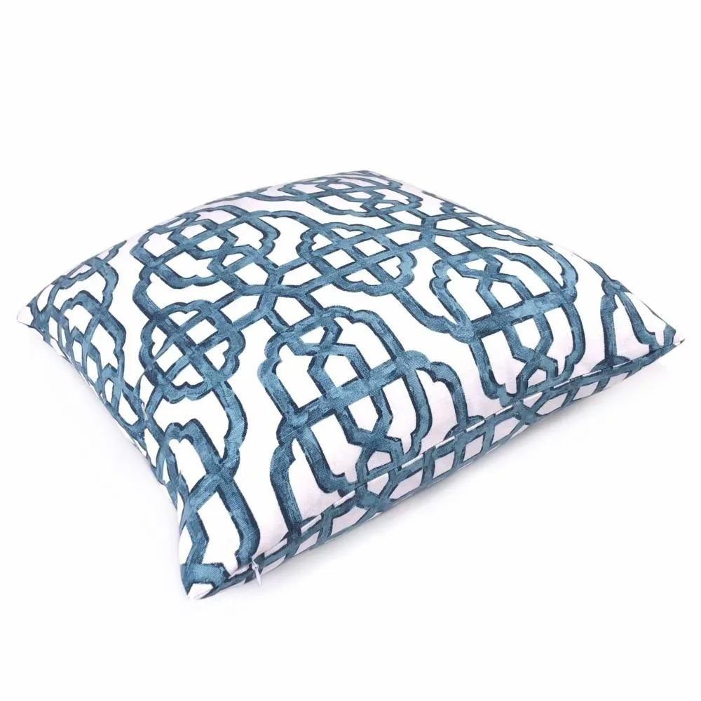 Imperial Trellis Seaside Blue White Pillow Cover (Lacefield Designs Fabric)