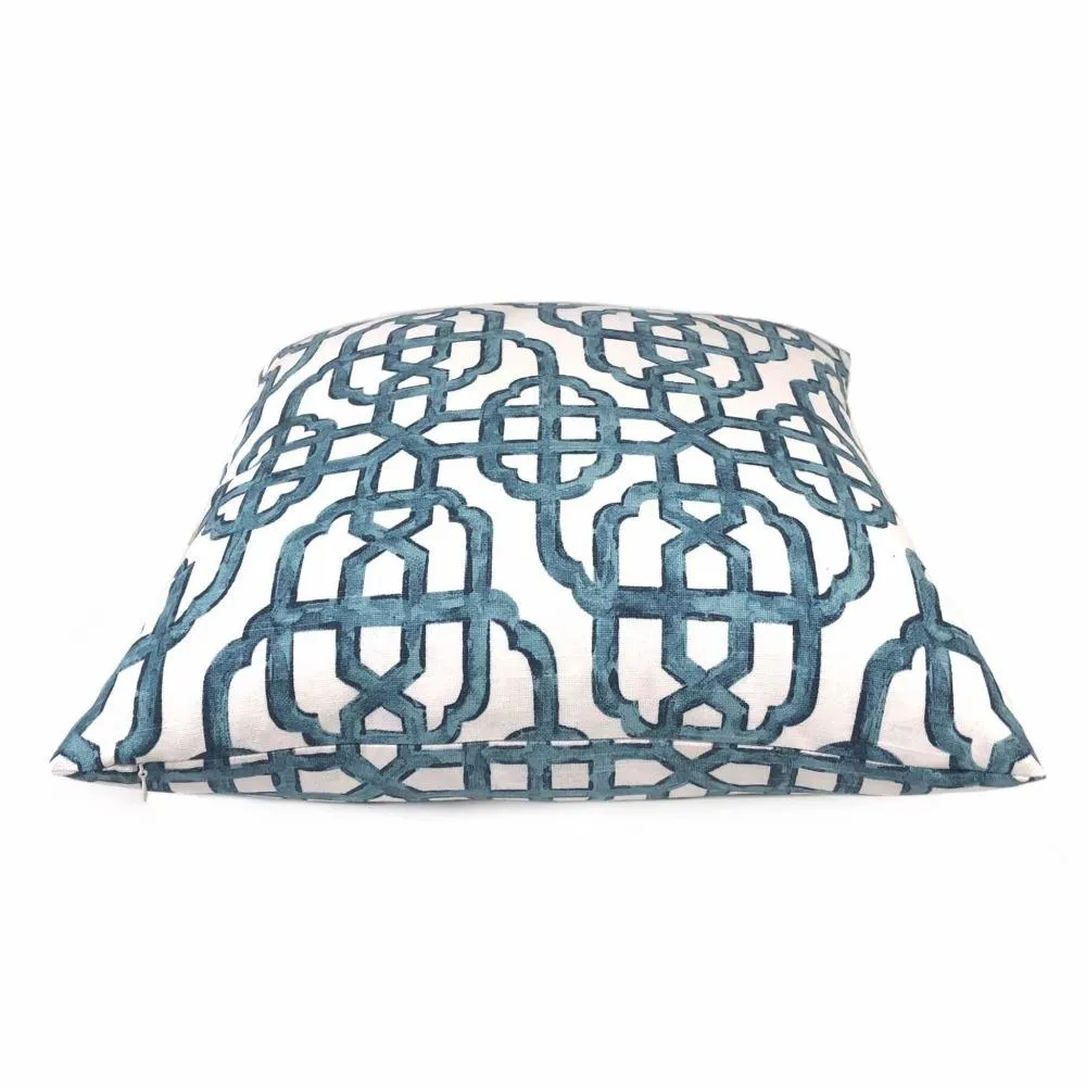 Imperial Trellis Seaside Blue White Pillow Cover (Lacefield Designs Fabric)