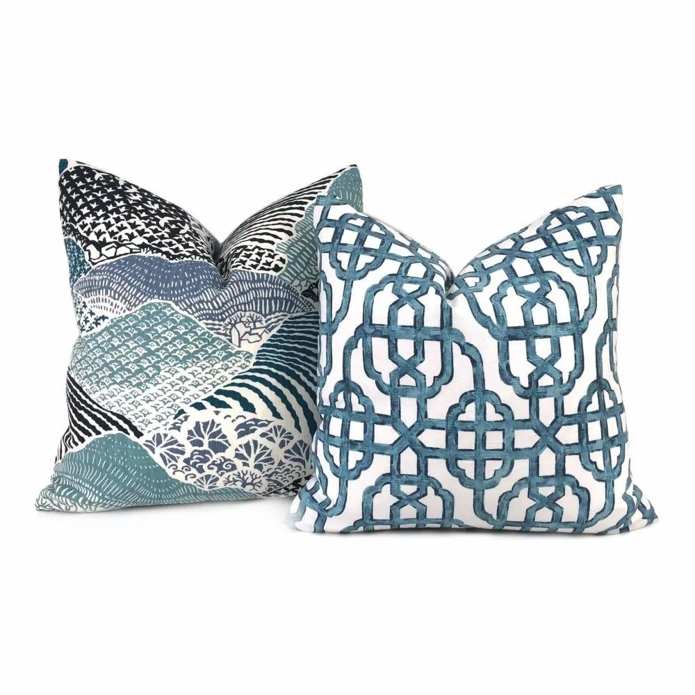 Imperial Trellis Seaside Blue White Pillow Cover (Lacefield Designs Fabric)