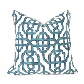 Imperial Trellis Seaside Blue White Pillow Cover (Lacefield Designs Fabric)