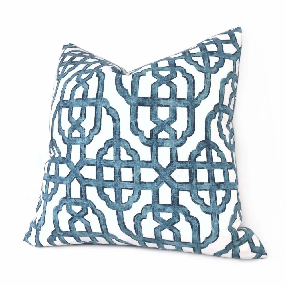 Imperial Trellis Seaside Blue White Pillow Cover (Lacefield Designs Fabric)