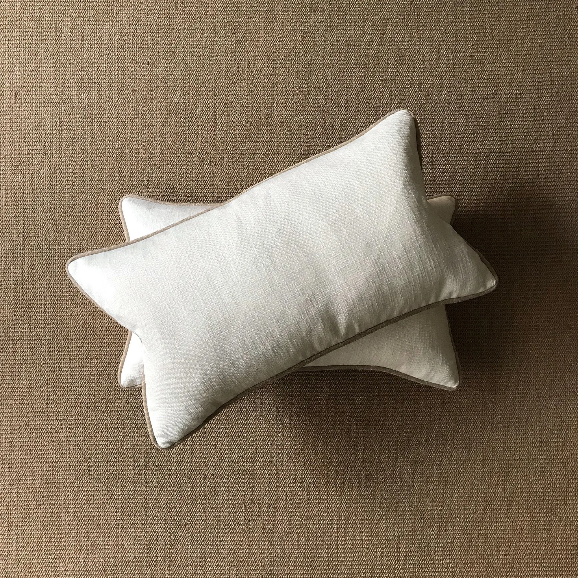 Ivory Solid Linen Lumbar Pillow Cover with Cord 15x26