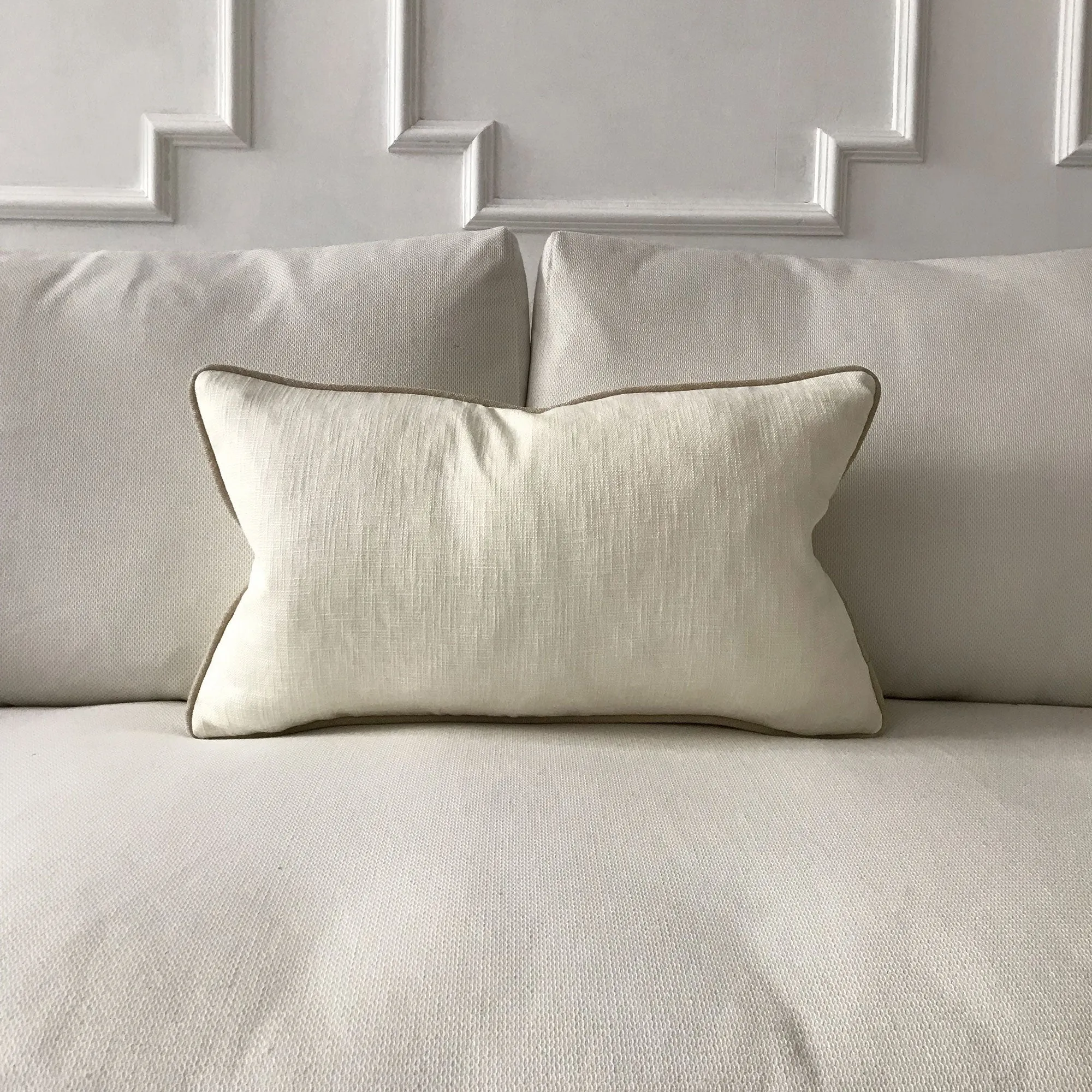 Ivory Solid Linen Lumbar Pillow Cover with Cord 15x26