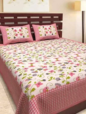 Jaipuri Style Original Jaipuri Print 100% Pure Cotton King Size Bedsheet for Double Bed with 2 Pillow Covers (Jaipur Bedspreads)