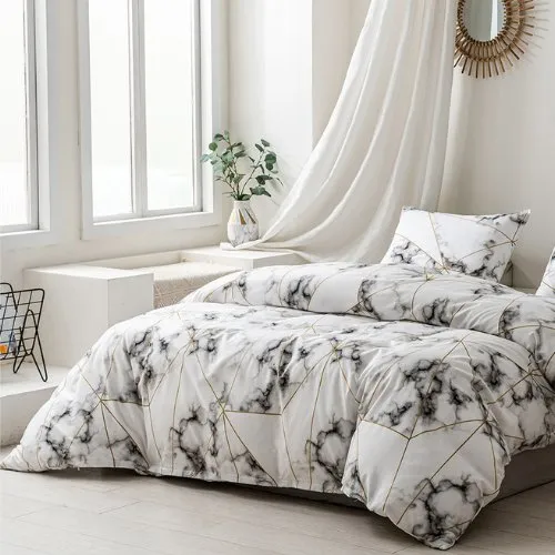 King size 6 pieces Bedding Set without filler, Geometric Marble Design