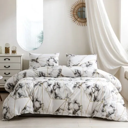 King size 6 pieces Bedding Set without filler, Geometric Marble Design