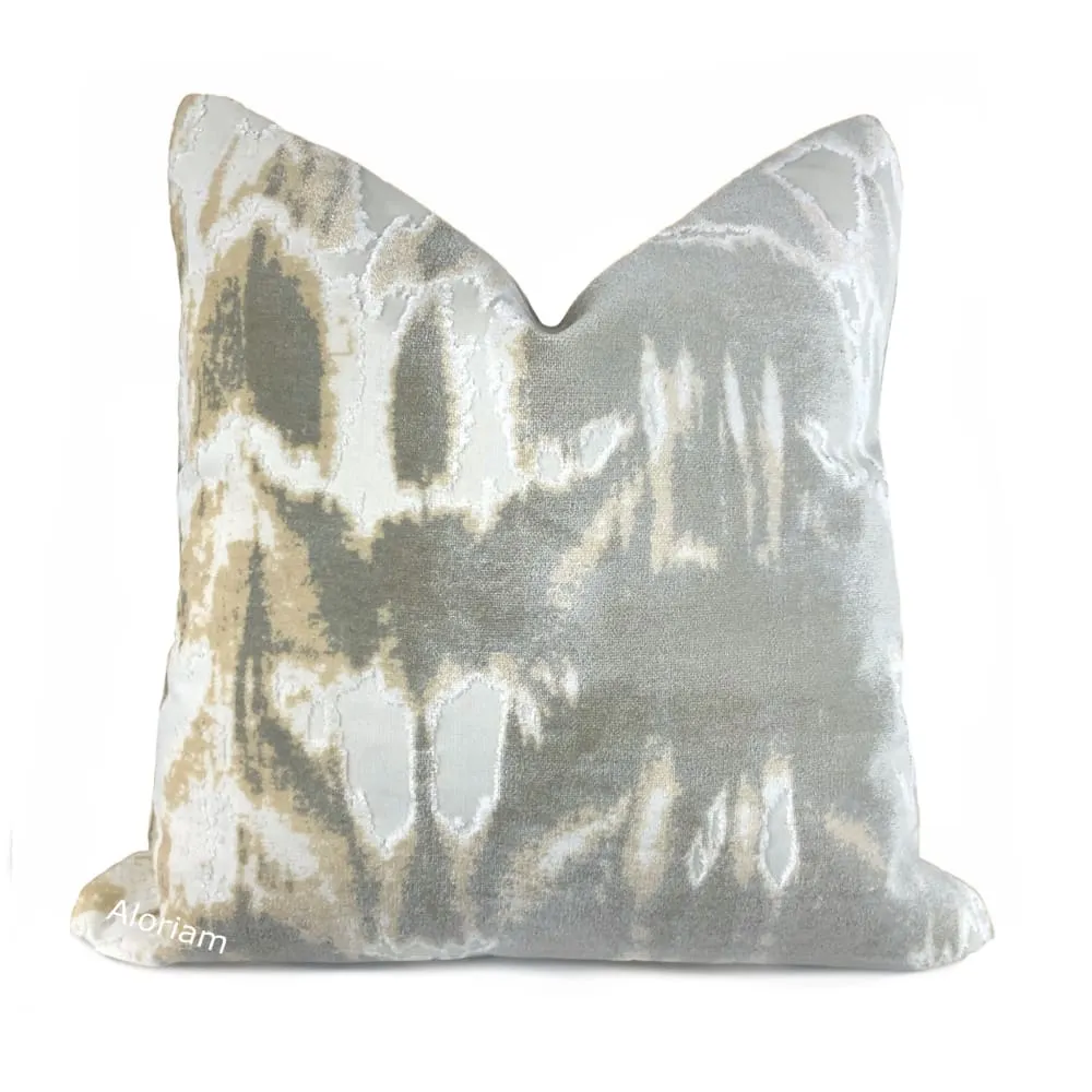 Kodiak III Cream Sand Gray Taupe Abstract Velvet Pillow Cover (Fabric by the Yard Available)