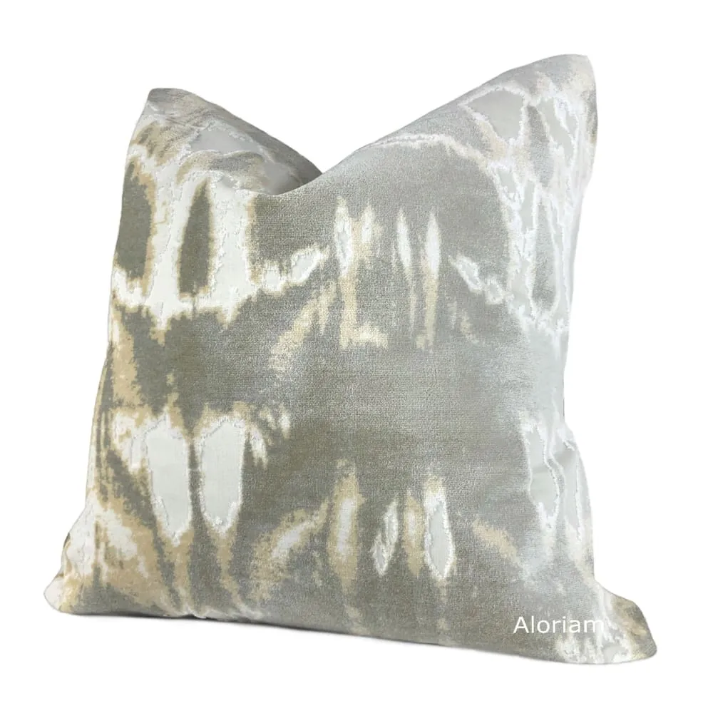 Kodiak III Cream Sand Gray Taupe Abstract Velvet Pillow Cover (Fabric by the Yard Available)