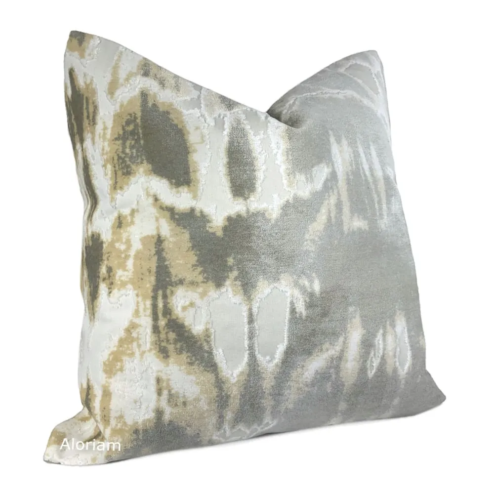 Kodiak III Cream Sand Gray Taupe Abstract Velvet Pillow Cover (Fabric by the Yard Available)