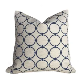 Kravet Geometric Interlinked Circles Blue Ivory Cream Pillow Cover