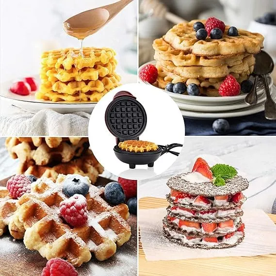 KrissKross Mini Waffle Maker 4 Inch- 350 Watts: for Individual Belgian Waffles, Pan Cakes, Paninis or Other Snacks Stainless Steel Non-Stick Electric Iron Machine - Tangy Red