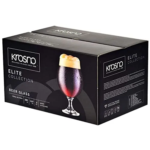 Krosno Dark Ale Stout Beer Glasses | Set of 6 | 16.9 oz | Elite Collection | Perfect for Home, Restaurants and Parties | Dishwasher Safe