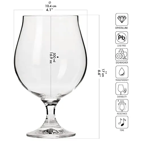 Krosno Dark Ale Stout Beer Glasses | Set of 6 | 16.9 oz | Elite Collection | Perfect for Home, Restaurants and Parties | Dishwasher Safe