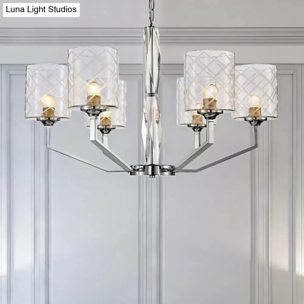 Lattice Glass Up Chandelier - Simple Cup Design, 6/8-Light Ceiling Fixture in Chrome