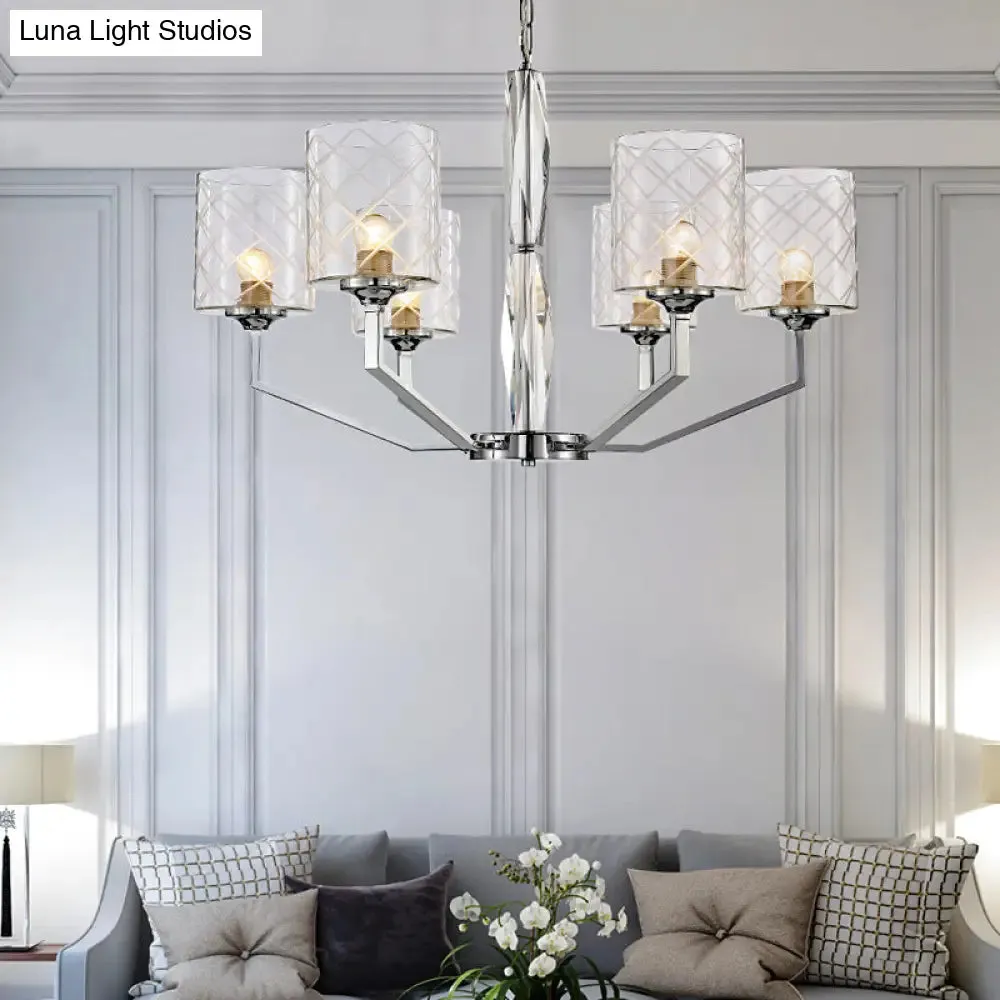 Lattice Glass Up Chandelier - Simple Cup Design, 6/8-Light Ceiling Fixture in Chrome