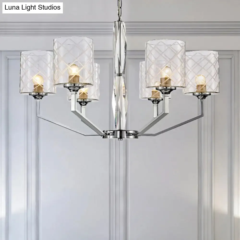 Lattice Glass Up Chandelier - Simple Cup Design, 6/8-Light Ceiling Fixture in Chrome