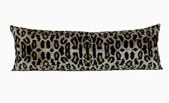 Leopard Ikat Velvet Bedding Pillow, Silk Long Lumbar Cushion