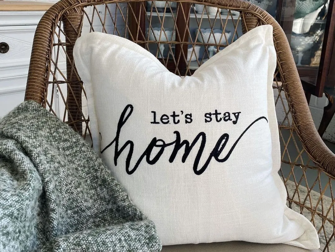 Let's Stay Home Script Decorative Throw Pillow Cover