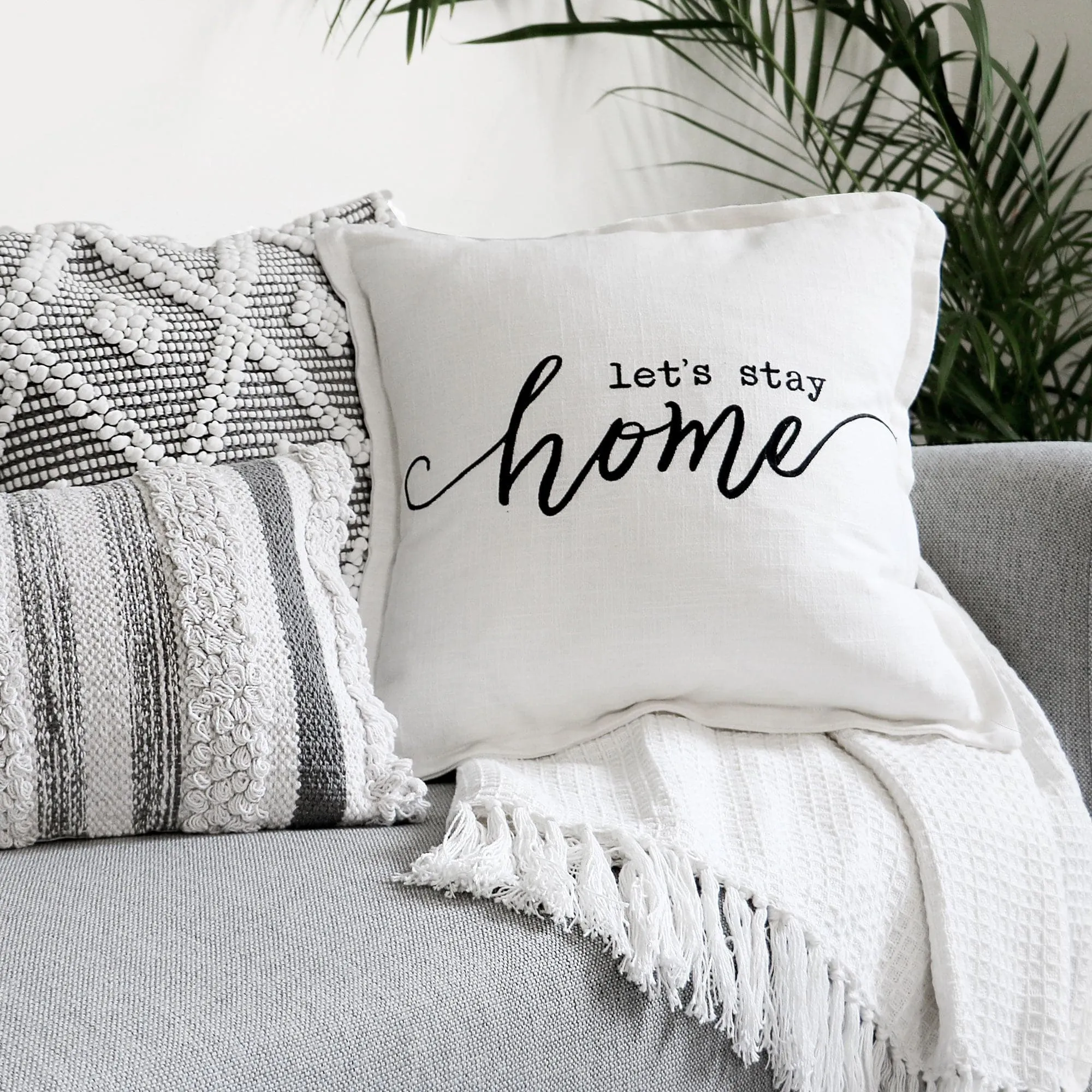 Let's Stay Home Script Decorative Throw Pillow Cover