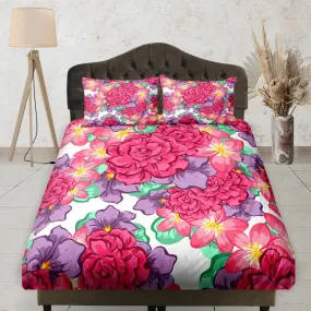 Lovely Hot Pink Flowers Fitted Sheet Deep Pocket, Floral Prints, Aesthetic Boho Bedding Set Full, Elastic Bedsheet, Dorm Bedding, Crib Sheet