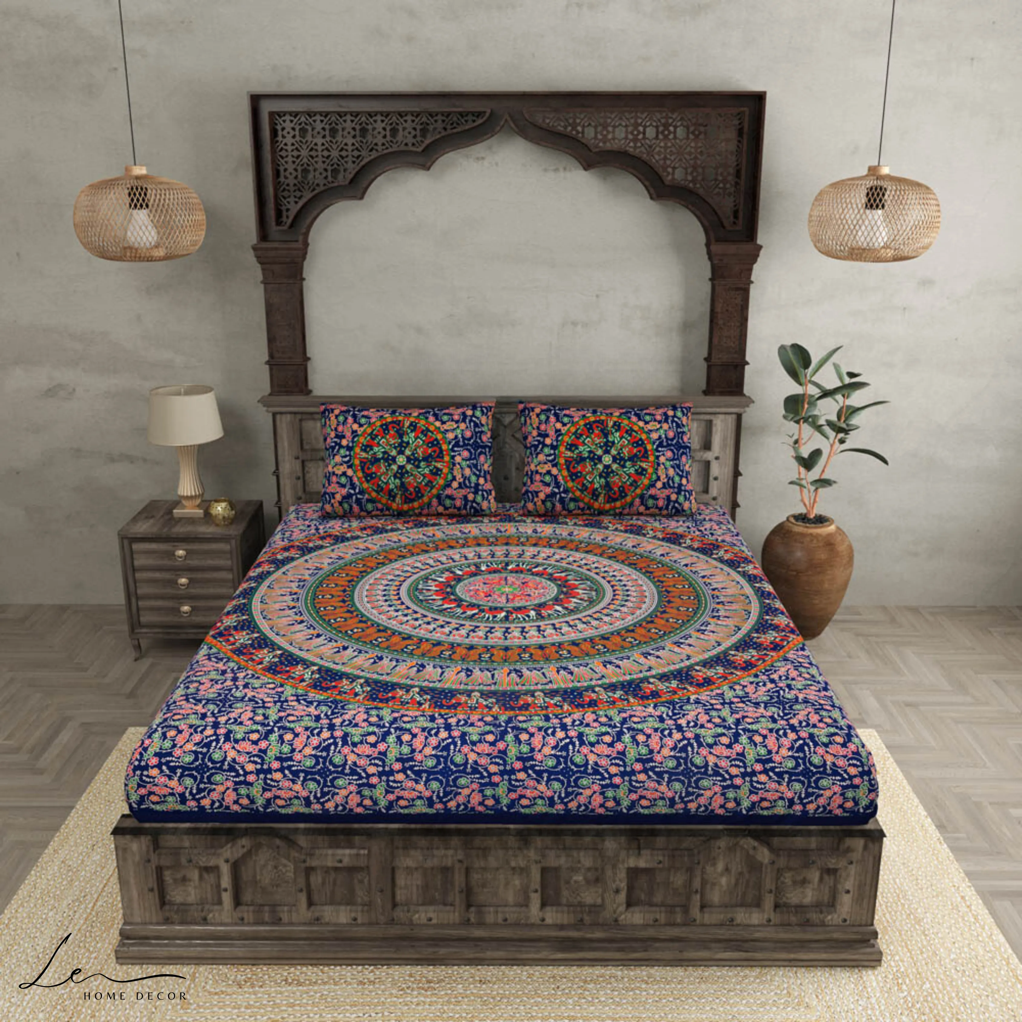 Mandala Bedsheet Floral Print With 2 Pillow Covers