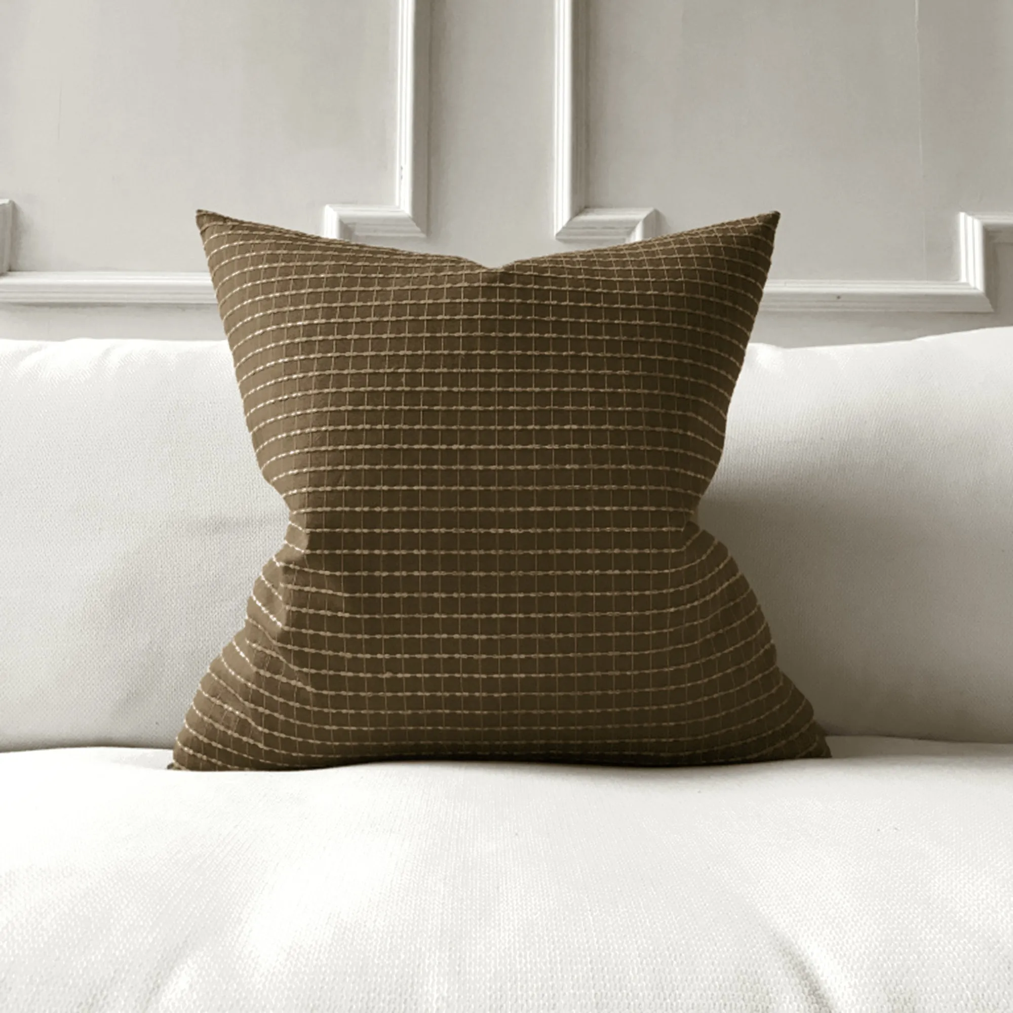 Mocha Check Throw Pillow Cover 20x20