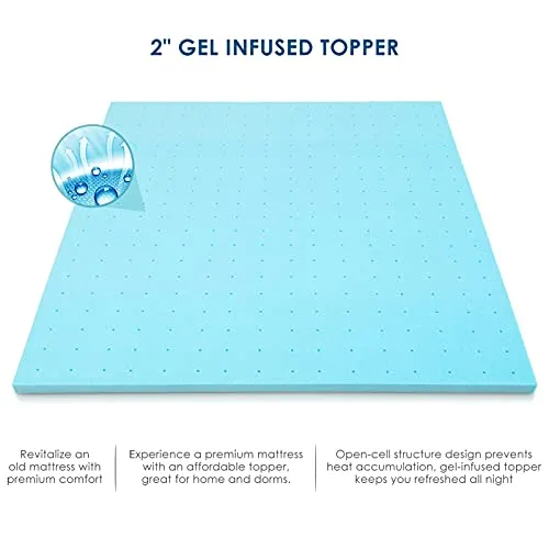 Momend 2Inch Memory Foam Mattress Pad Twin XL, Cooling Gel-Infused Extra Long Single Bed Topper for College Dorm