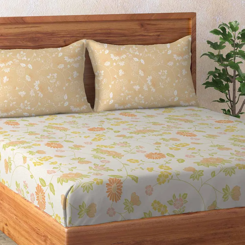 Morning Glory Yellow 100% Cotton Super Soft Antibacterial Bedsheet Set - Grandeur Prime