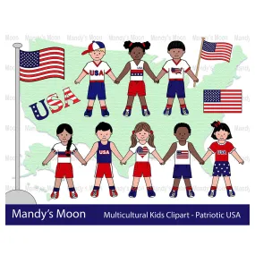 Multicultural Kids Clipart - Patriotic USA (Personal & Nonprofit Use only)