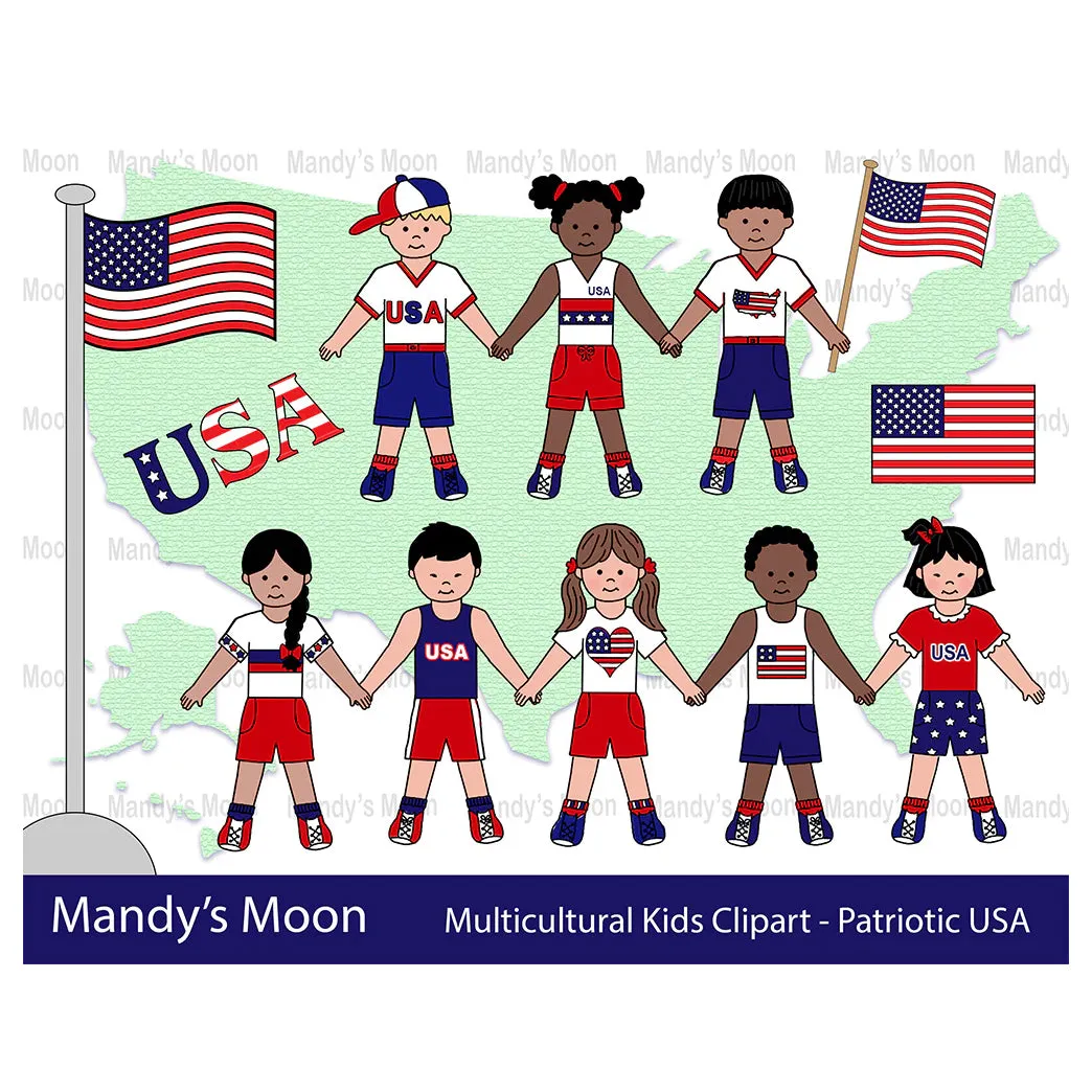 Multicultural Kids Clipart - Patriotic USA (Personal & Nonprofit Use only)